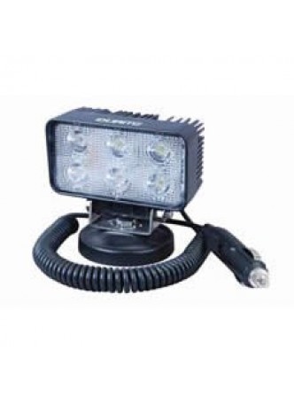 6 x 3W LED Work Lamp with Magnetic Base and 450mm Flying Lead - Black, 12/24V, IP67