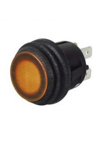 Amber LED Push/Push On/Off Switch - 12/24V